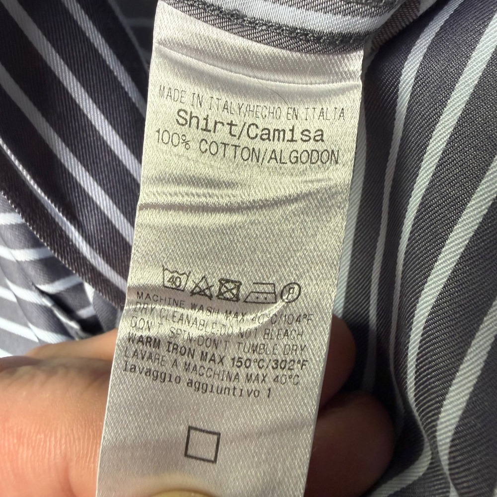 Ermenegildo Zegna Button Down Mens Large Grey Striped Long Sleeve Cotton Shirt - Picture 5 of 9